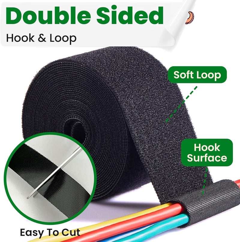 ECOHomes 2 Inch x 15 FT Double Sided Hook and Loop Roll Tape - Two Sided, Self Stick, Reusable Cable Ties Wrap for Cable Management, Heavy Duty Extender Straps Long Wire Strips Band Black - Image 3